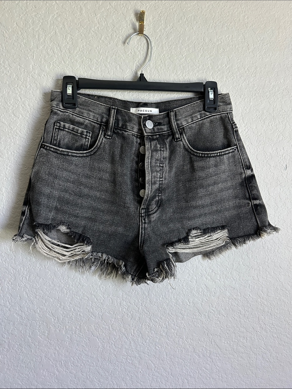 PacSun Black Washed Distressed High-Rise Denim Shorts